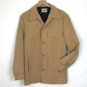 VTG BRAD WHITNEY Jacket Sz 44 Large Camel Faux Suede Solid Washable Pockets